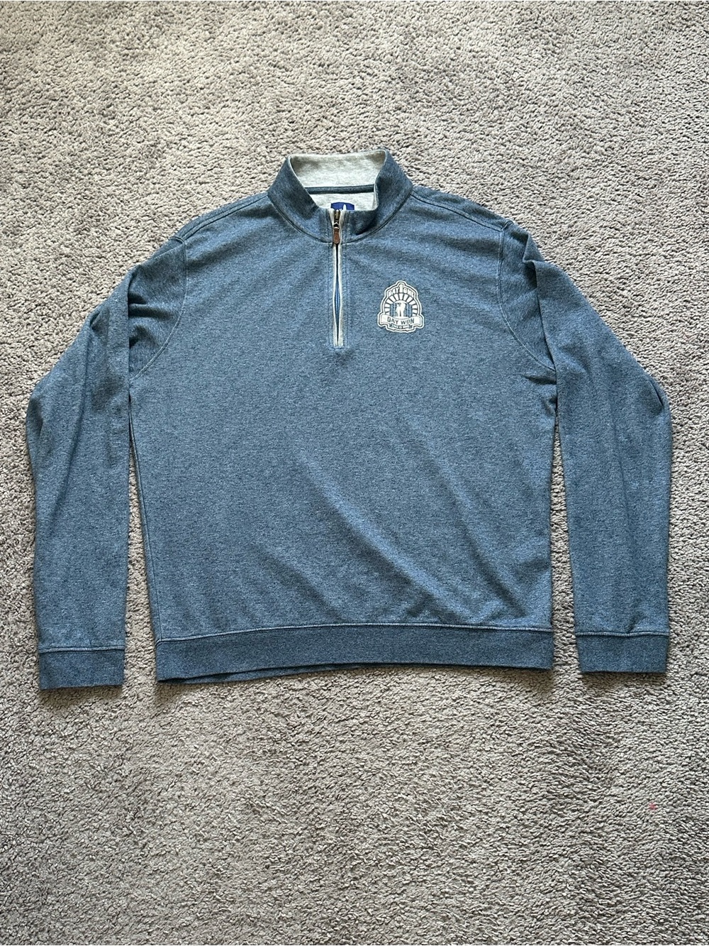 johnnie-O Men's L Blue 1/4 Zip Mock Neck Pullover Sweatshirt Logo